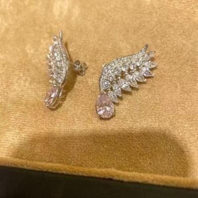 China New 925 Sterling Silver Romantic Mosaic Color Cherry Blossom Pink Gemstone Wing Earrings For Women 2021 for sale