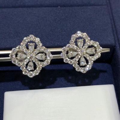 China New Romantic 925 Sterling Silver Symmetric Set Of White Four Leaf Clover Earring Stud Earrings for sale