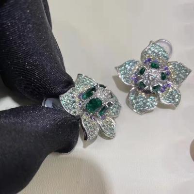 China New S925 Sterling Silver Synthetic High CLASSIC Sculptural Luxury Full Of Diamond Flower Stud Earrings Zircon Stud Earrings for sale