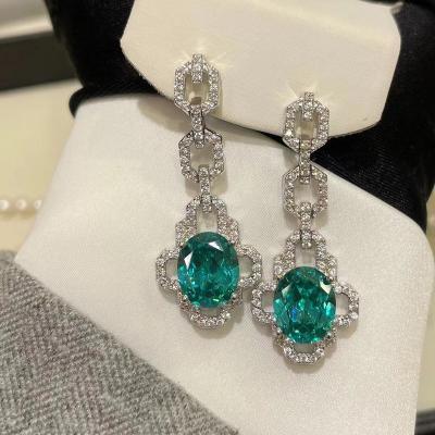 China New paraiba CLASSIC S925 Sterling Silver Synthetic green goose egg earrings zircon dangle earrings for sale