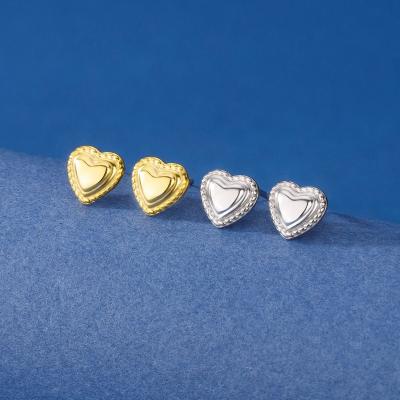 China Romantic New Arrival Real Heart 925 18k Gold Stud Earrings Cute Sterling Silver Stud Earrings For Women for sale