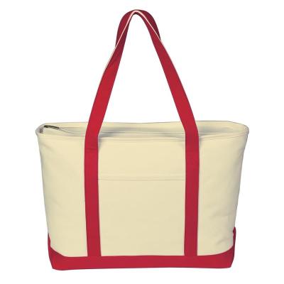 China Reinforced Sewn Reusable Heavy Canvas Handled Tote Bag With Pocket Zipperd Long Handle Cotton Bags Large for sale