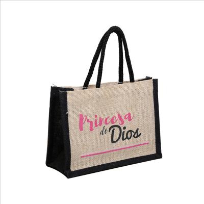 China Reusable Shopping Jute Handled Carry Tote Bag Eco Friendly Logo Handle Handbag Custom Printed Burlap Shopping for sale