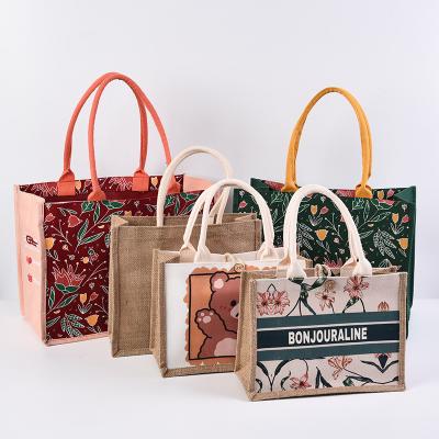 China New Style Hot Selling Wholesale Eco Handled Recycle Natural Foldable Reusable Burlap Bag Fashion Burlap Sack Canvas Printing With Logo for sale