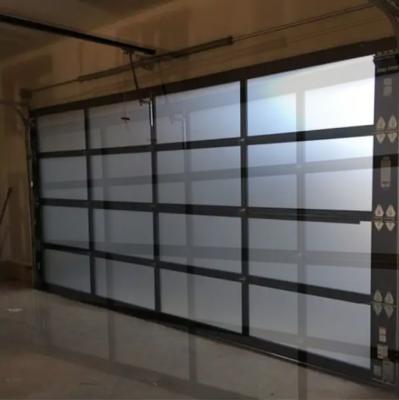 China Modern Aluminum Sectional Door White Brown Grey Alloy Sound Insulation Door Automatic Opening Transparent Glass Door for sale