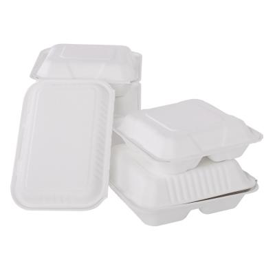 China Biodegradable Eco Friendly Food Clamshell 3 Compartment Sugar Cane Bagasse Pulp Food Packaging for sale