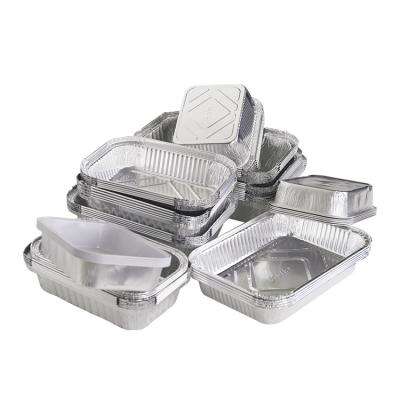 China Disposable Food Rectangle Round Disposable Aluminum Foil Food Containers Aluminum Foil Tray Trays For BBQ Food Packaging for sale