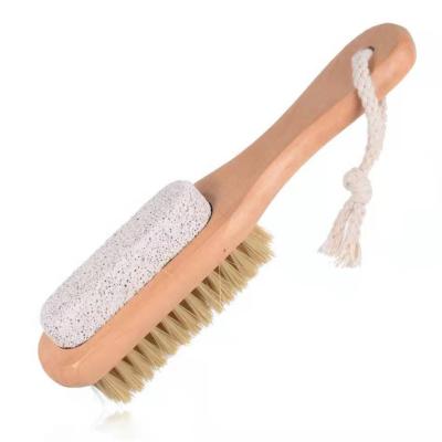 China Made of factory logs and double sided factory hog hair pumice brush, pumice brush with wooden handle for sale