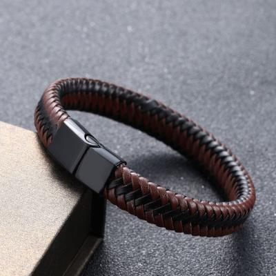 China Nickel Free Lead Free Men's Leather Bracelet with Vintage Handmade & Woven Leather Bracelet and Magnetic Loop Leather Bracelet for sale