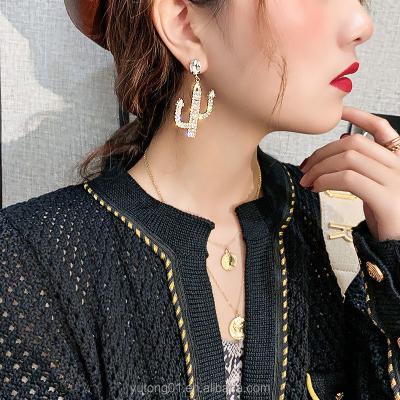 China TRENDY earrings personalized factory series cactus Diamond Light creative luxury 14K GOLD PLATED EARRINGS for sale