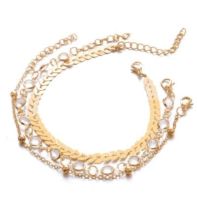 China Wholesale new fashion BOHEMIA three-layer fishbone anklet chain simple crystal silver anklet chain anklet for women for sale