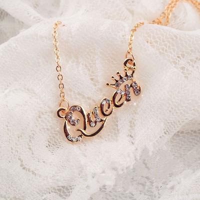 China 2022 Fashion Women's Hot Girl's Queen Necklace Letter Queen Crown Necklace for sale