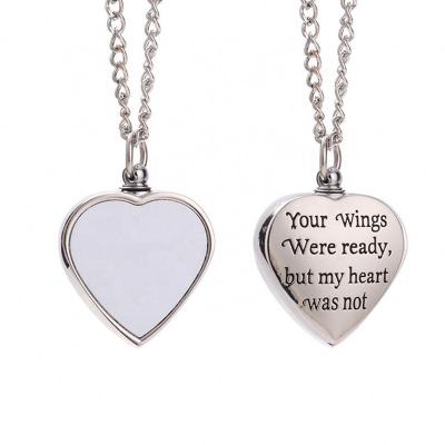 China Customized Design Heart Cremation Ash Necklace Sublimation Memorial Ashes Romantic Keepsake Necklace for sale