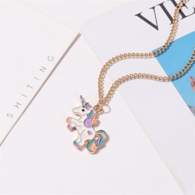 China Men's and Women's Color Cartoon Cute Unicorn Necklace Cute Oil Drip Pony Clavicle Collarbone for sale