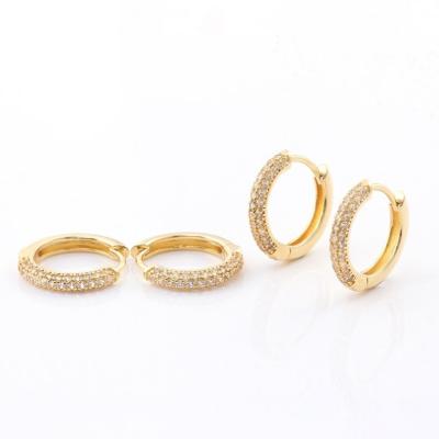 China Trendy Wholesale Minimalist Real Gold Piercing Marquise Cut Moissanite Diamond Huggie Circle Earrings for sale