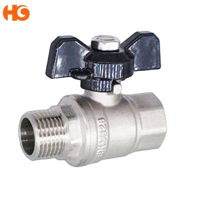 China General nickel plated brass ball valve with aluminum butterfly handle ART NO.10357 from YUHUAN HUIGAO for sale