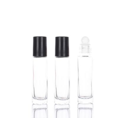 China Transparent Black Plastic Cap 10ml Glass Roller Ball Bottles for sale