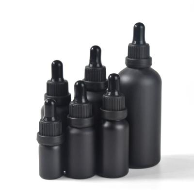 China Flessen van het het Glasdruppelbuisje van 5ml 10ml 15ml 20ml 30ml 50ml 100ml de Zwarte Berijpte voor Etherische oliën Te koop