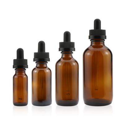 China 120ml Amber Cap Cbd Essential Oil Boston Round Dropper Glass Bottles With Dropper for sale