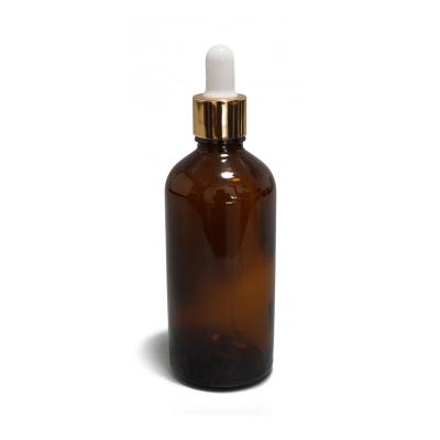 China 100ml Amber Essential Oil Glass Bottles DIN18 Size With Golden Cap for sale