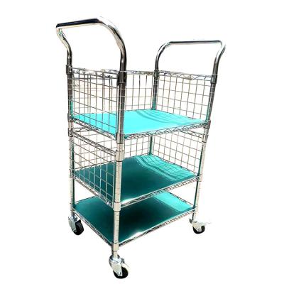 China Suitable For Chrome Adjustable Outside Wire Tiers Mesh Metal Turnover Cart Anti-Static Utility Cart for sale