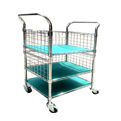 China Suitable for Outdoor Supermarket Promotion Wire Mesh Shelf Carbon Steel Metal Trolley Anti-Static Trolley with Handle for sale