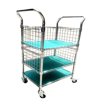 China Suitable For Metal Outside Adjustable Chrome Plated Industrial Wire Mesh Basket Trolley Cart With Wheel for sale