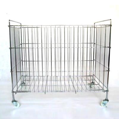 China Suitable For Outdoor Competitive Price Warehouse Metal Folding Rolling Wire Mesh Storage Cage With Wheels for sale