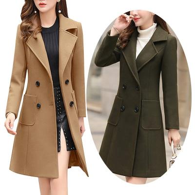 China Viable Women's Slim Fit Ditch Coats Wool Blend Jacket Notched Double Breasted Collar Coat Camel Black Overcoat for sale