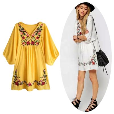 China Anti-Static Women's Casual Dresses Embroidered Mexican Rural Loose Oversized Blouse Tops Long Shirts White Summer Dress for sale