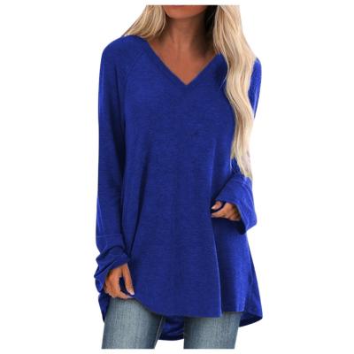 China Plus Size Women's T-Shirts Loose Fit Tunic Tops 5XL Long Sleeve Tee Blue Red V-Neck Casual Shirts for sale