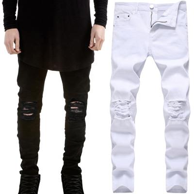 China Viable Mens Knee Ripped Jeans Plus Size Black Distressed White Skinny Slim Fit Stretch Casual Work Pants for sale