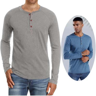 China Anti-pilling Men's Casual T-Shirts Cotton Long Sleeve Fashion Red Green Blue White Black Henley Shirt for sale