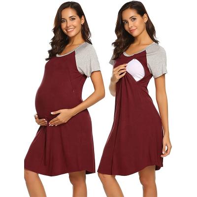 China Viable Maternity Clothes Pregnancy Clothes Nursing Shirt Cotton Red Maternity Nightgown Maternity Nursing Dress for sale