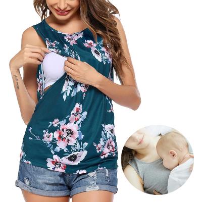 China Women's Tank Tops Floral Nursing Nursing Blouses Double Layer Black Vest Sleeveless Maternity Clothing Pregnancy Shirt for sale