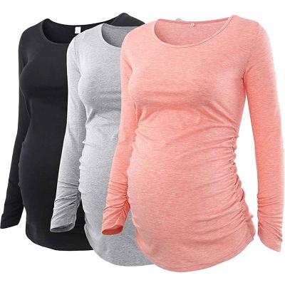 China Anti Shrink Women's Pregnancy Shirts Ruched Peplum Top Sweatshirt Long Sleeve Nursing Maternity Shirt for sale