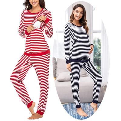 China Thermal Women's Striped Sleepwear Luxury Maternity Pajamas Sets Pregnancy Chemise Lounge Pants Nursing Loungewear Nursing Nightgown for sale