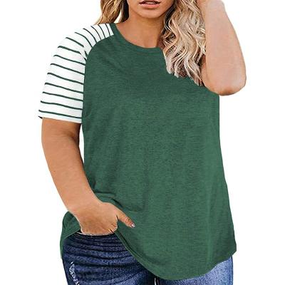 China Plus Size Plus Size Womens T Shirts Striped Tunic Tops Green Pink Tee and Blouse for sale