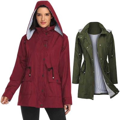 China Plus Size Womens Long Striped Rain Coats Waterproof Anorak Hooded Jacket Red Raincoat for sale