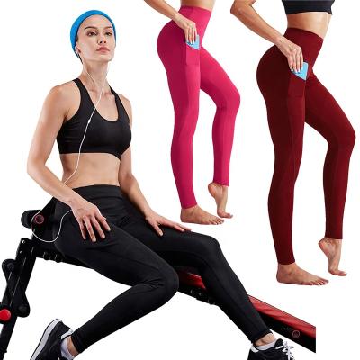 China 2021 New Breathable Yoga Leggings With Pockets Women High Waisted Capri Workout Pants Plum Pink Stretch Fitness Gym Leggings for sale