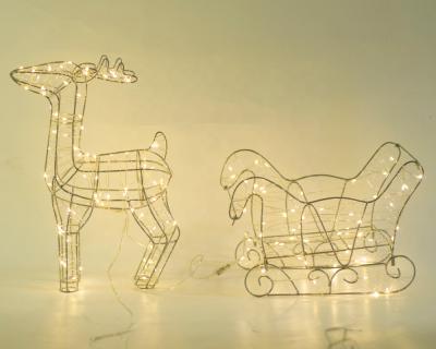 China Modern Warm White Silver Iron Frame Christmas Landscape Decoration 140L Reindeer Pulling Sleigh Led Table Lights for sale