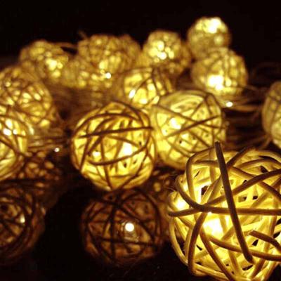 China Modern Decorative Hanging Rattan Cotton Ball String Lights Battery Operated Christmas Led Cotton Ball Lights for sale