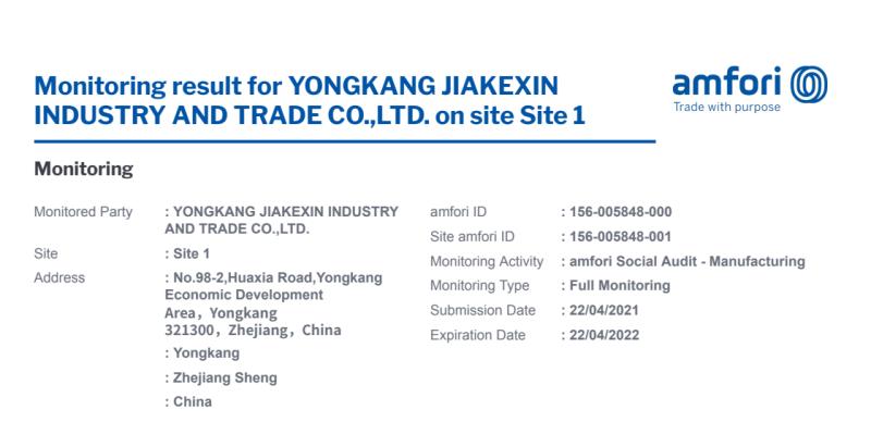 BSCI - Yongkang Jiakexin Industry & Trade Co., Ltd.