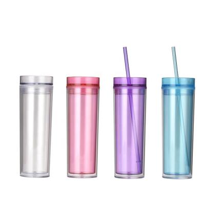 China Viable Customized 16 oz Insulated Double Wall Acrylic Personalized Plastic Skinny Tumbler With Straw for sale