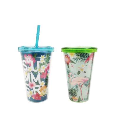 China Sustainable Straw Cup With Spiral Straw Cup / Dome Lid With Plastic Lid 16oz Straw Tumbler for sale