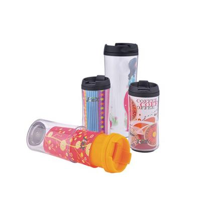 China Sustainable Double Wall DIY Coffee Plastic Cup With Lid , Paper Insert for sale