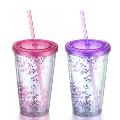 China Sustainable 16oz Bpa Free Double Wall Twinkle Tumbler / Mug With Straw for sale