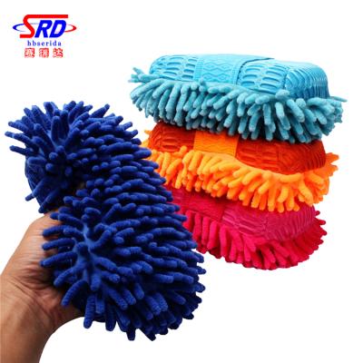 China Multi Purpose Use 24x 15 x 8 cm Blue Yellow Chenille Wash Microfiber Cleaning Sponge For Auto Car for sale