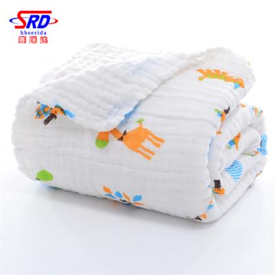 China Hot Sale Child Safe Gauze Cotton Comfortable Soft Baby Towel 120*120cm Double Quilt Cartoon Pattern Cute Kids Towels for sale