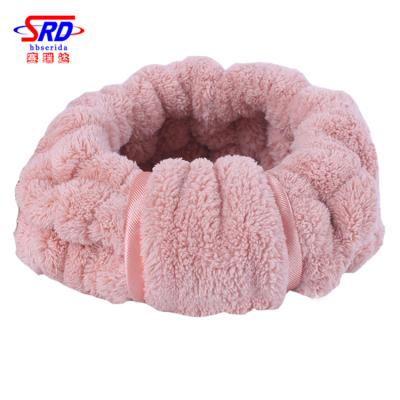 China Girls Quick Dry Cute Face Wholesale Plush Headband Wash OEM Letters Bow Coral Fleece Headband for sale